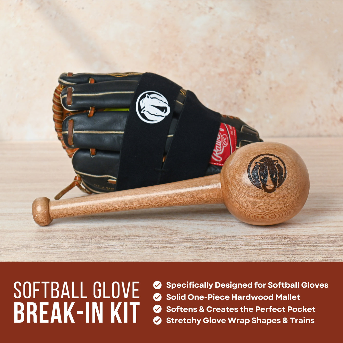 Softball Glove Basic Break In Kit - Softball Mallet and Glove Wrap
